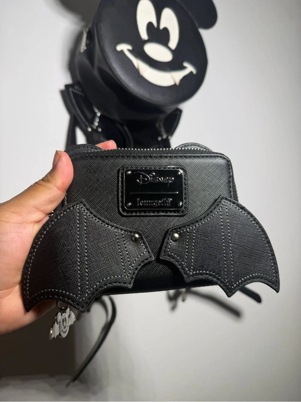 Mickey Vampire Bat Loungefly Crossbody Mini Backpack Bag with matching wallet